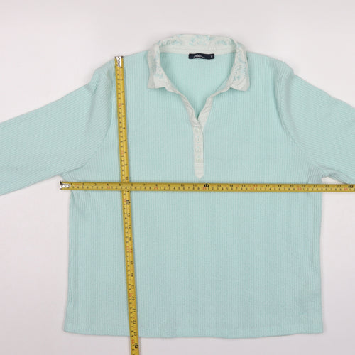 Dash Women Blue UK 18 Knit Collared Long Sleeve Polo Top