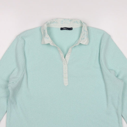Dash Women Blue UK 18 Knit Collared Long Sleeve Polo Top