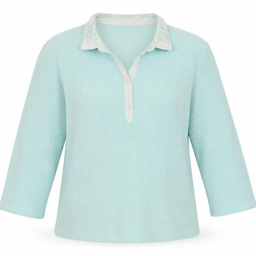 Dash Women Blue UK 18 Knit Collared Long Sleeve Polo Top