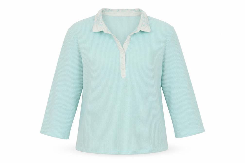 Dash Women Blue UK 18 Knit Collared Long Sleeve Polo Top