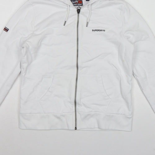 Superdry Women White UK 12 Full Zip Logo Hooded Hoodie