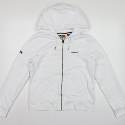Superdry Women White UK 12 Full Zip Logo Hooded Hoodie