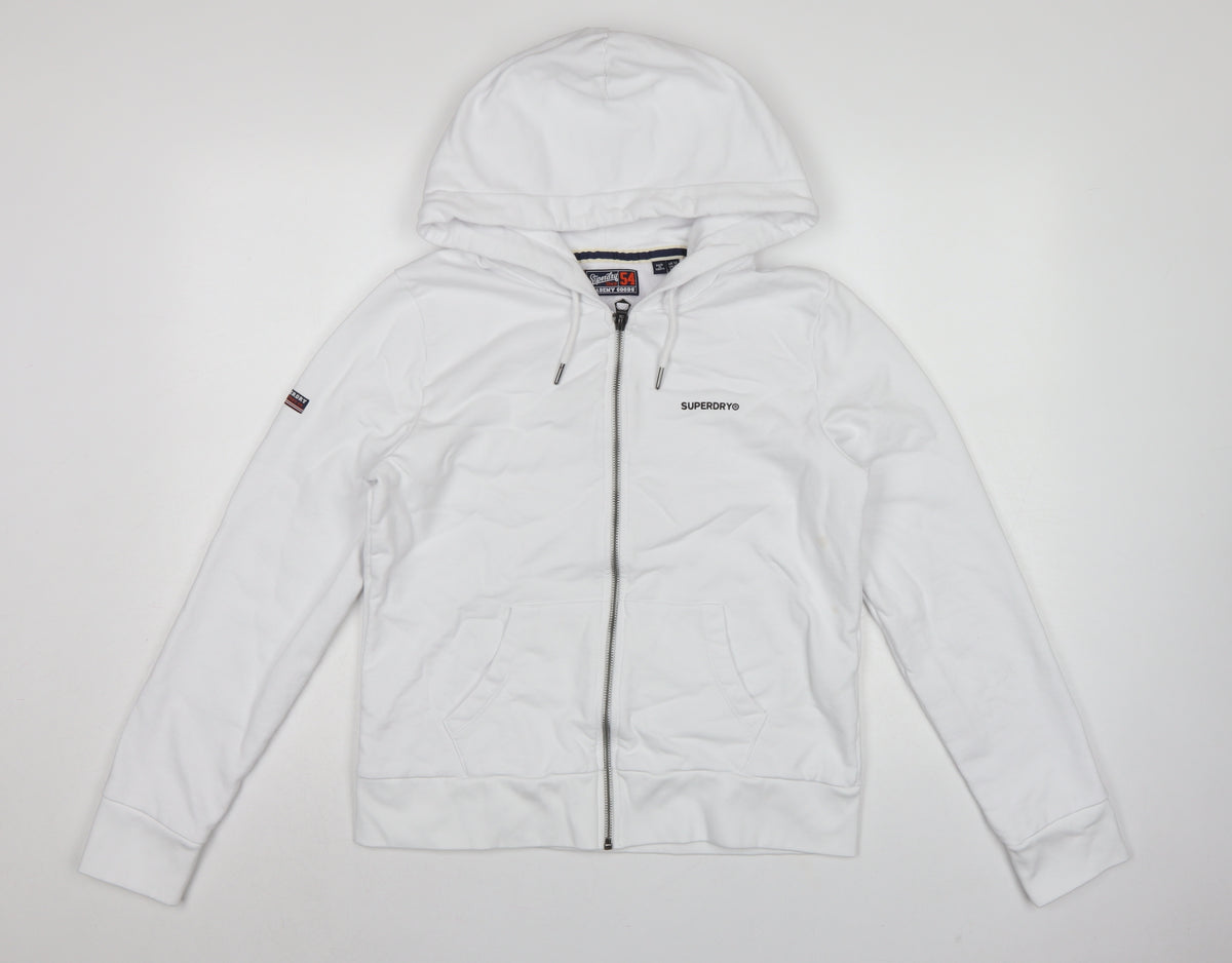 Superdry Women White UK 12 Full Zip Logo Hooded Hoodie