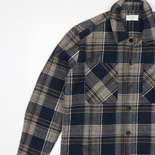 Easy Men's Blue Plaid Flannel Button-Up Shirt Size S Long Sleeve