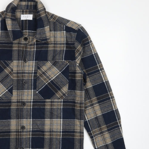 Easy Men's Blue Plaid Flannel Button-Up Shirt Size S Long Sleeve