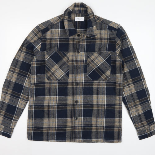 Easy Men's Blue Plaid Flannel Button-Up Shirt Size S Long Sleeve
