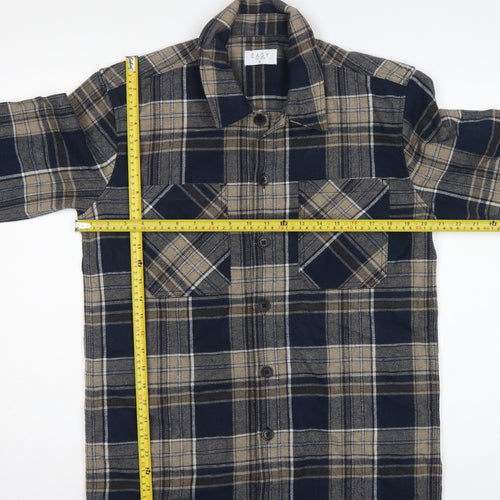 Easy Men's Blue Plaid Flannel Button-Up Shirt Size S Long Sleeve