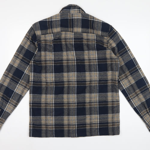 Easy Men's Blue Plaid Flannel Button-Up Shirt Size S Long Sleeve
