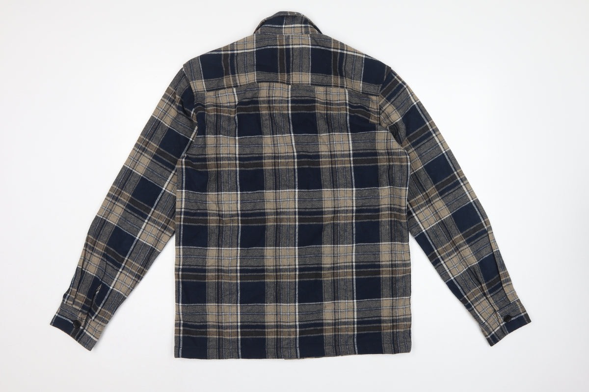 Easy Men's Blue Plaid Flannel Button-Up Shirt Size S Long Sleeve