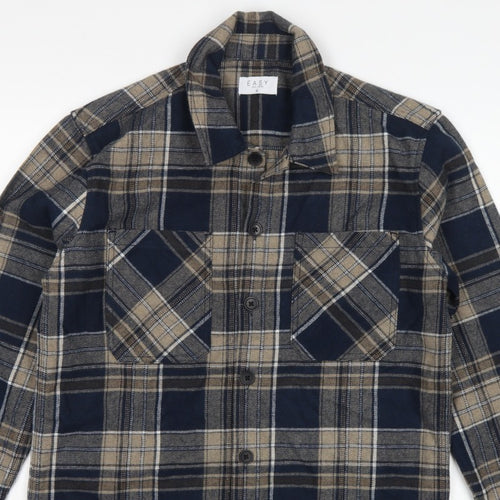 Easy Men's Blue Plaid Flannel Button-Up Shirt Size S Long Sleeve