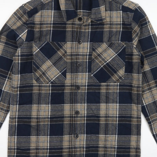 Easy Men's Blue Plaid Flannel Button-Up Shirt Size S Long Sleeve