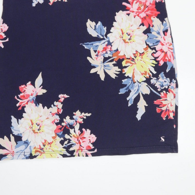 Joules Women’s Blue Floral Cotton Jersey Shift Dress UK 14 Knee Length