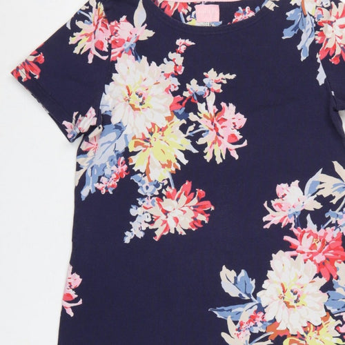 Joules Women’s Blue Floral Cotton Jersey Shift Dress UK 14 Knee Length