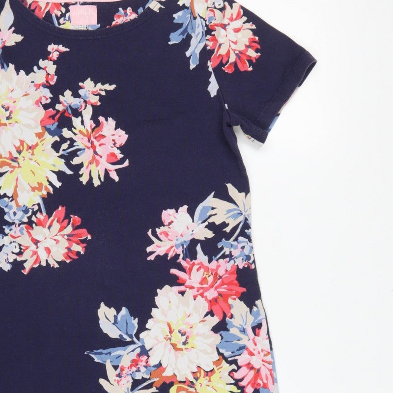 Joules Women’s Blue Floral Cotton Jersey Shift Dress UK 14 Knee Length