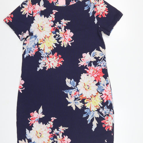 Joules Women’s Blue Floral Cotton Jersey Shift Dress UK 14 Knee Length