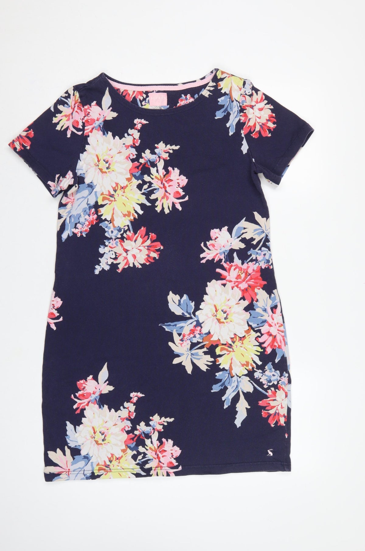 Joules Women’s Blue Floral Cotton Jersey Shift Dress UK 14 Knee Length