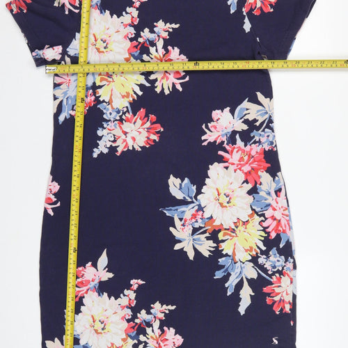 Joules Women’s Blue Floral Cotton Jersey Shift Dress UK 14 Knee Length