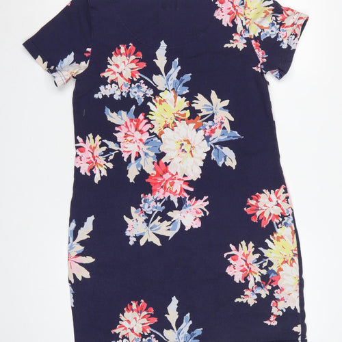 Joules Women’s Blue Floral Cotton Jersey Shift Dress UK 14 Knee Length