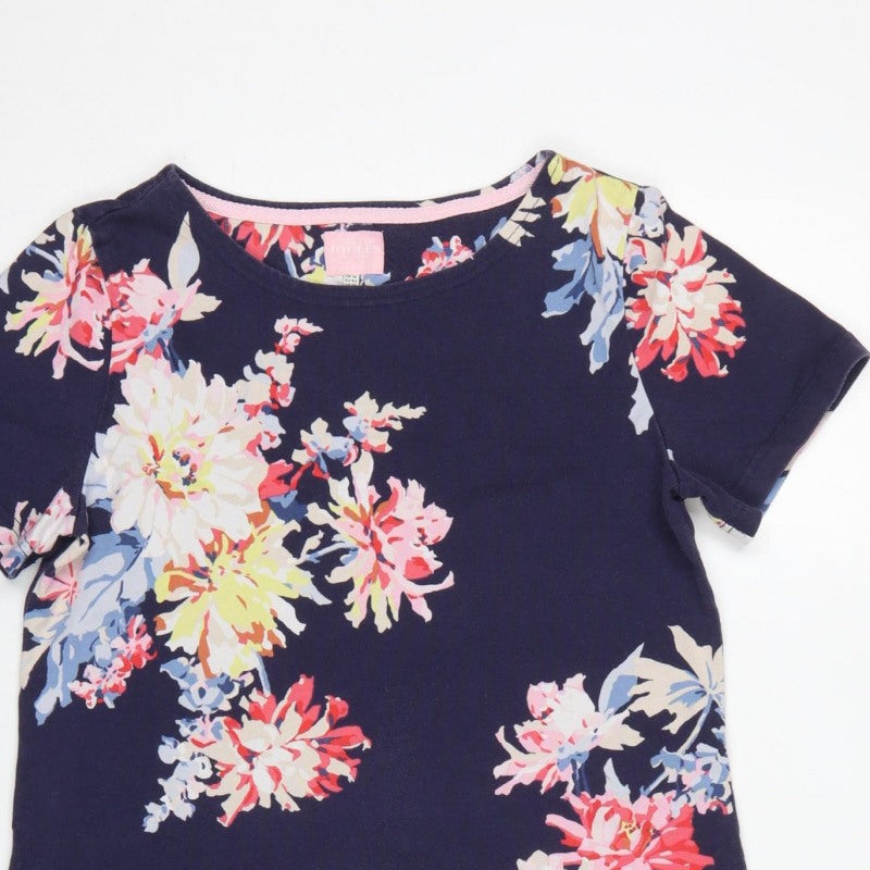 Joules Women’s Blue Floral Cotton Jersey Shift Dress UK 14 Knee Length
