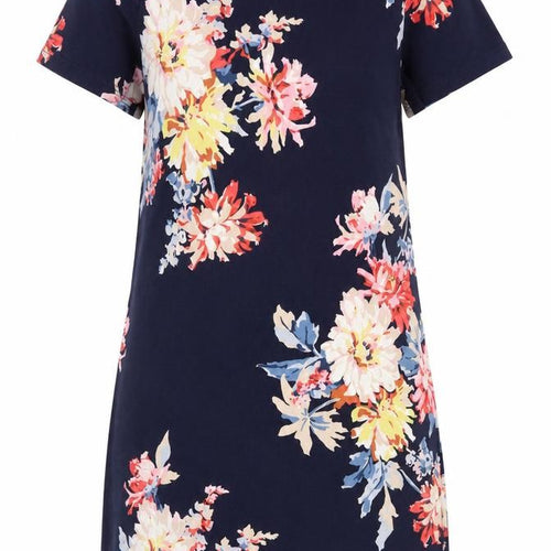 Joules Women’s Blue Floral Cotton Jersey Shift Dress UK 14 Knee Length