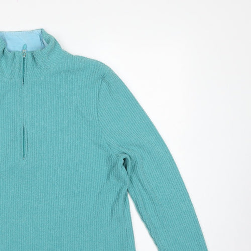 Dash Women’s Blue UK 18 Basic Knit 1/2 Zip Mock Neck Long Sleeve Top