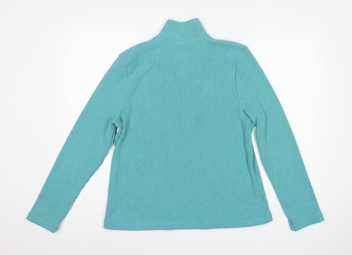 Dash Women’s Blue UK 18 Basic Knit 1/2 Zip Mock Neck Long Sleeve Top