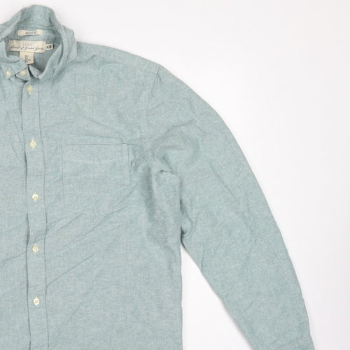 H&M Men’s Green L.O.G.G. L Regular Cotton Button-Down Shirt