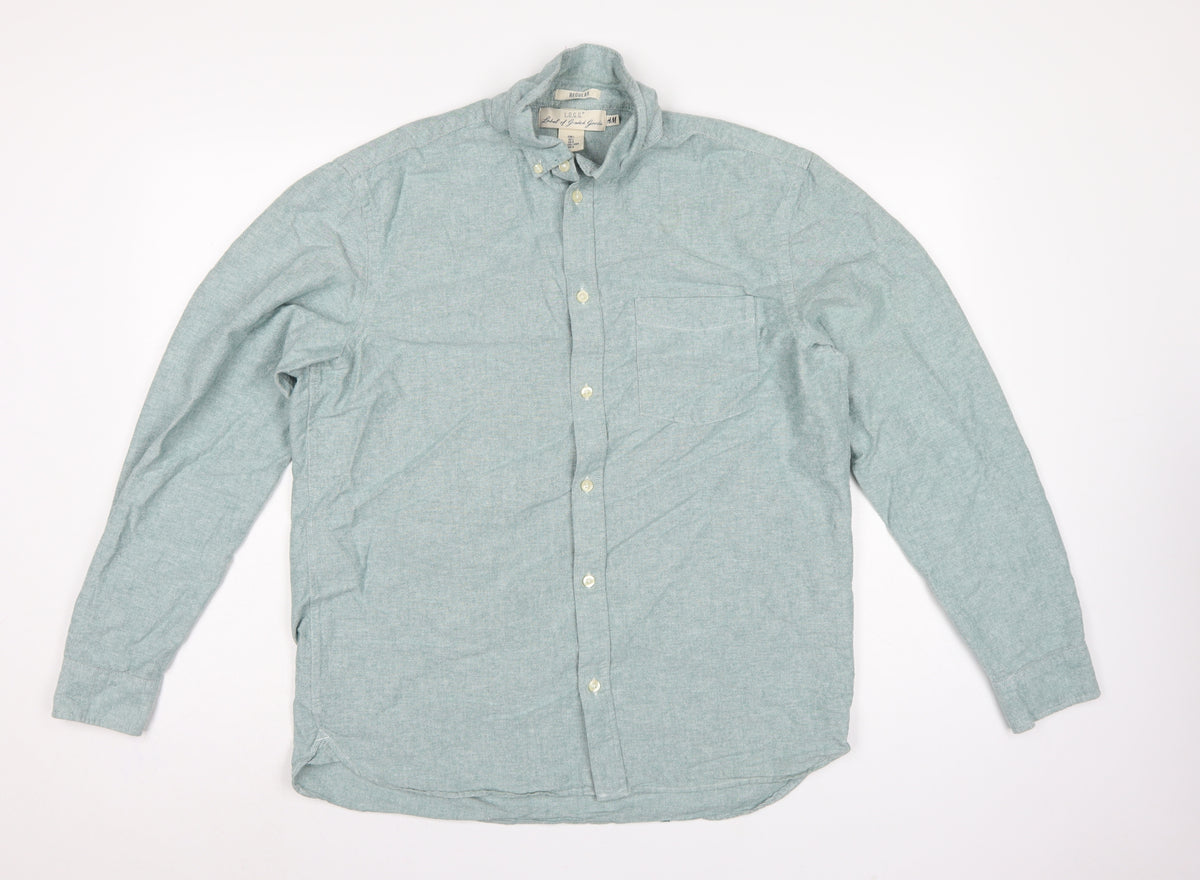 H&M Men’s Green L.O.G.G. L Regular Cotton Button-Down Shirt