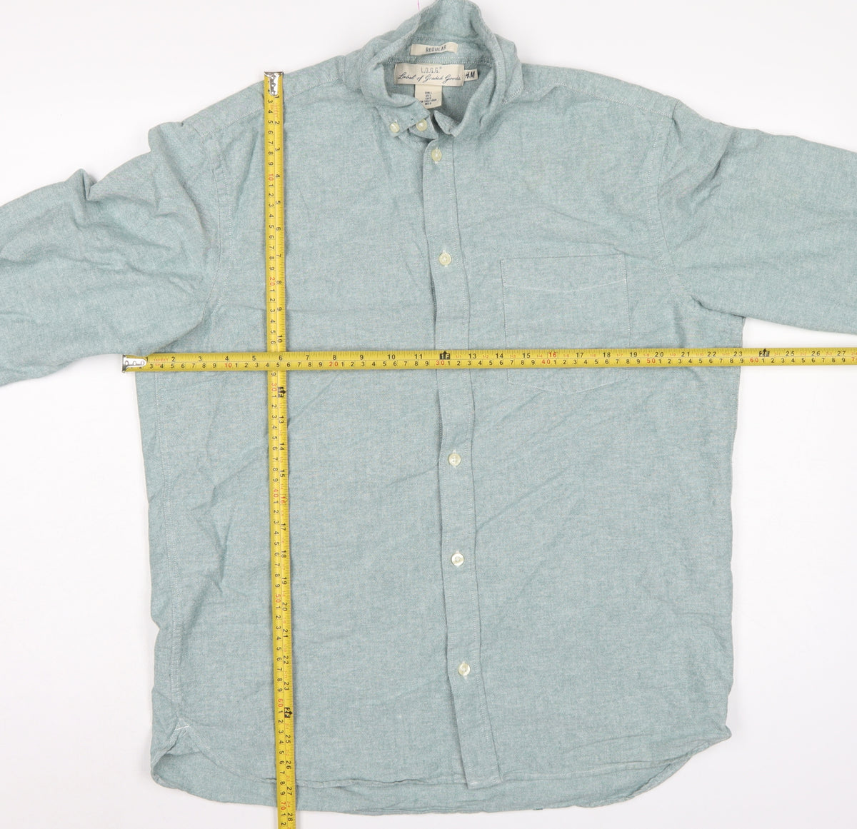 H&M Men’s Green L.O.G.G. L Regular Cotton Button-Down Shirt