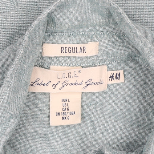 H&M Men’s Green L.O.G.G. L Regular Cotton Button-Down Shirt