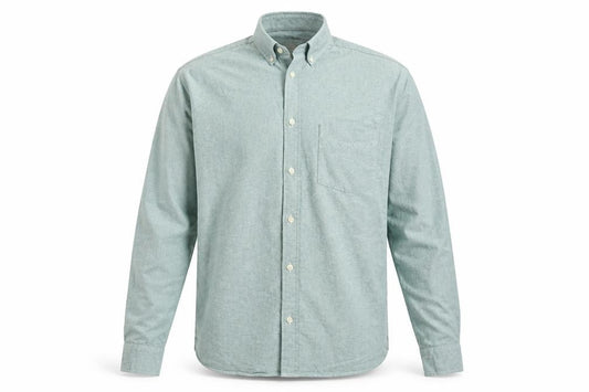 Front view of H&M Men’s Green L.O.G.G. L Regular Cotton Button-Down Shirt