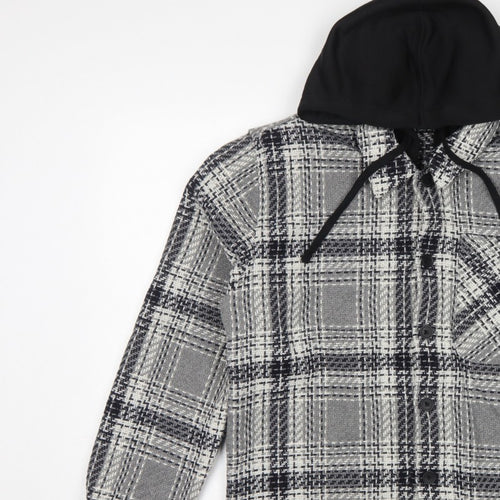 Easy 1973 Mens Grey Check Hooded Shacket Jacket Size S