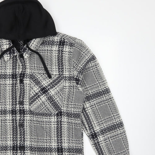 Easy 1973 Mens Grey Check Hooded Shacket Jacket Size S