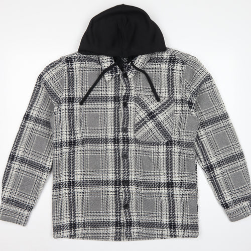 Easy 1973 Mens Grey Check Hooded Shacket Jacket Size S