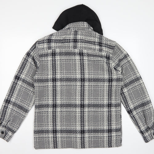 Easy 1973 Mens Grey Check Hooded Shacket Jacket Size S