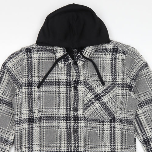 Easy 1973 Mens Grey Check Hooded Shacket Jacket Size S