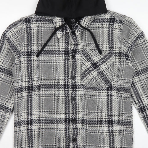 Easy 1973 Mens Grey Check Hooded Shacket Jacket Size S