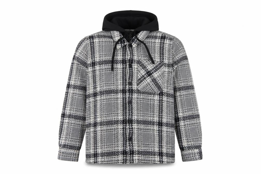 Easy 1973 Mens Grey Check Hooded Shacket Jacket Size S