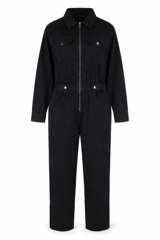 New Look Denim Women Black UK 14 Long Sleeve Zip Utility Jumpsuit