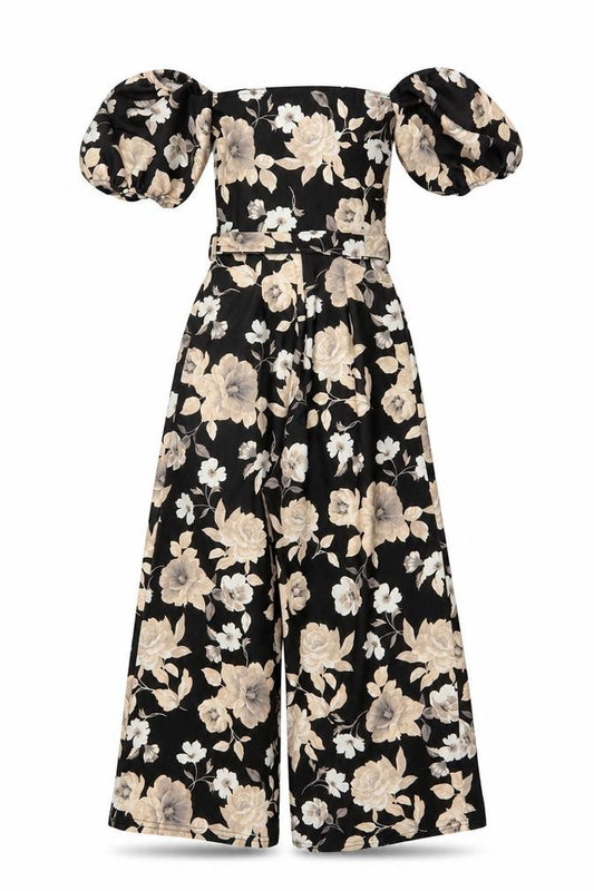 New Look Women’s Black Floral Off Shoulder Wide-Leg Jumpsuit UK 8