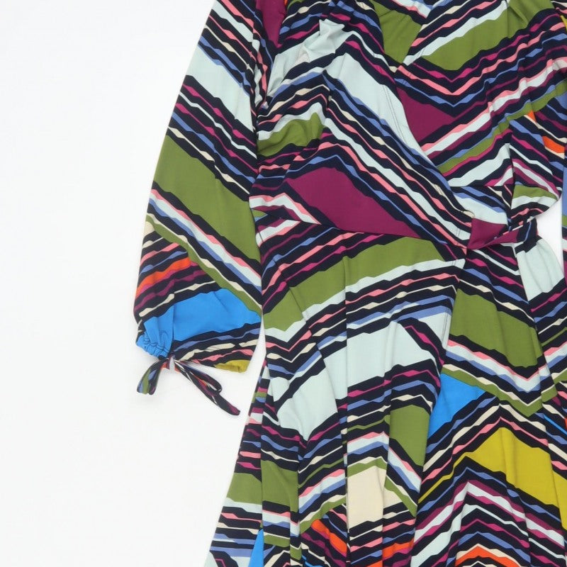 Monsoon Women Multicoloured Size 12 Geometric Long Wrap Maxi Dress