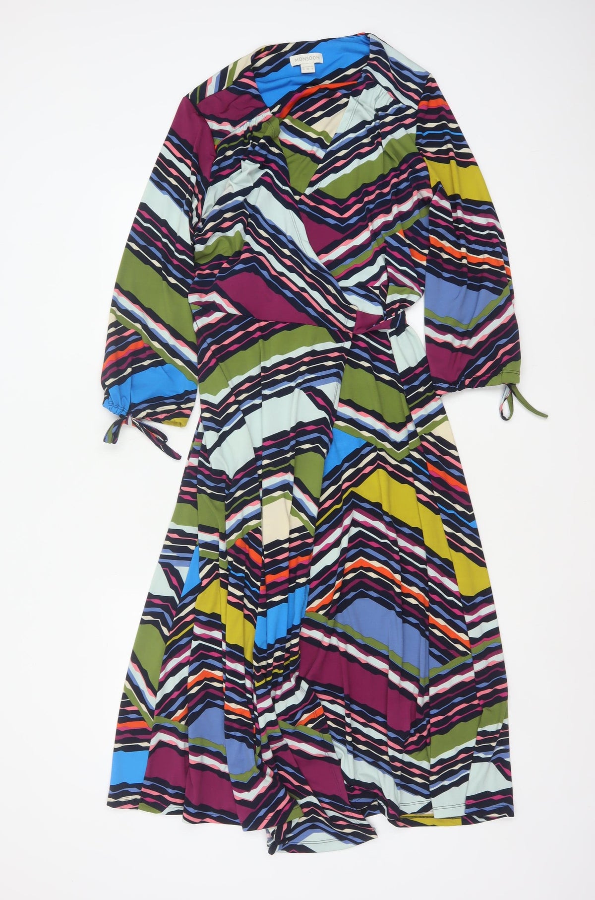 Monsoon Women Multicoloured Size 12 Geometric Long Wrap Maxi Dress