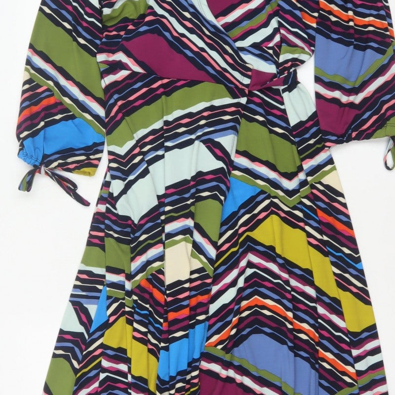 Monsoon Women Multicoloured Size 12 Geometric Long Wrap Maxi Dress