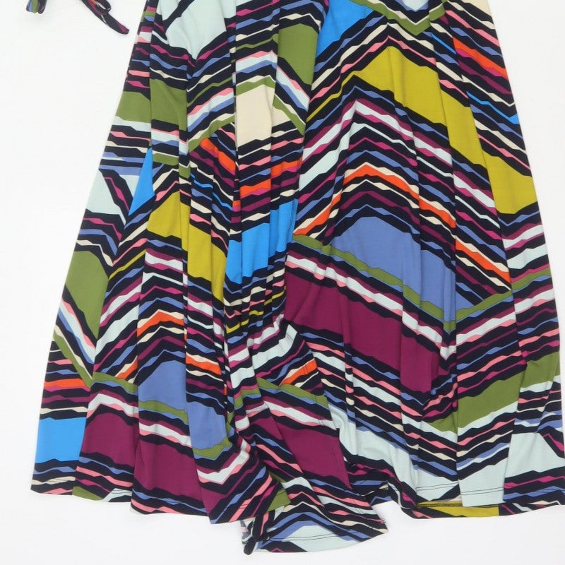 Monsoon Women Multicoloured Size 12 Geometric Long Wrap Maxi Dress