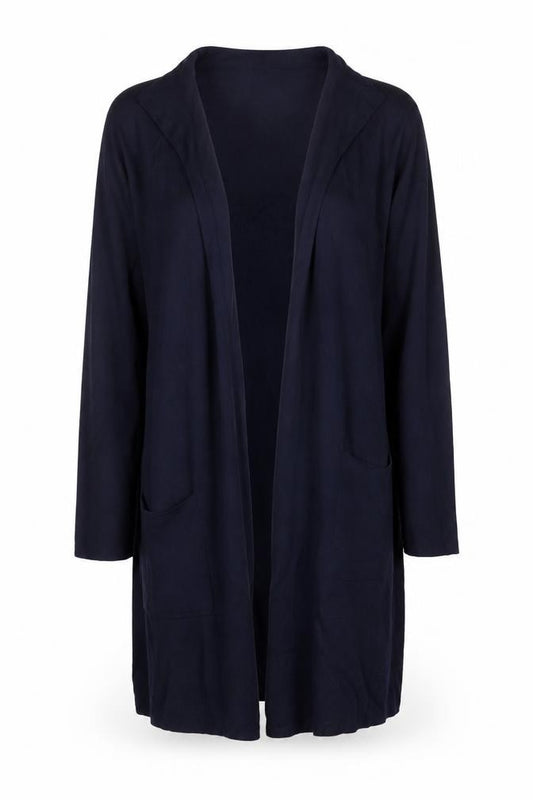 WoolOvers Women Blue XL Merino Wool Longline Open Cardigan Pockets
