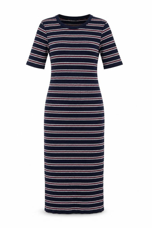 Oasis Women Blue Striped M Long Knit Jumper Dress Half Sleeve