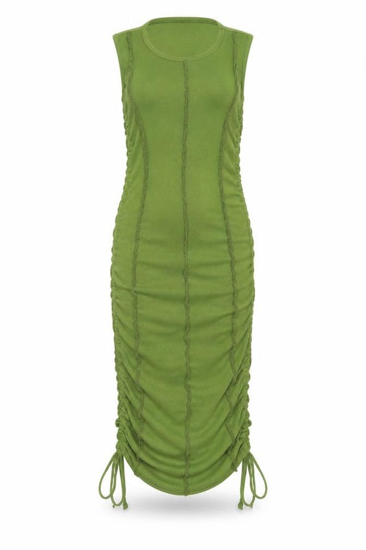 PrettyLittleThing Women Green UK 8 Ruched Midi Bodycon Dress