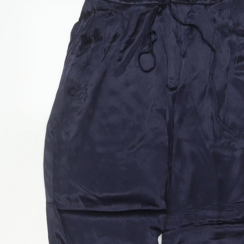 Zara Women Blue M Viscose Drawstring Tapered Jogger Trousers