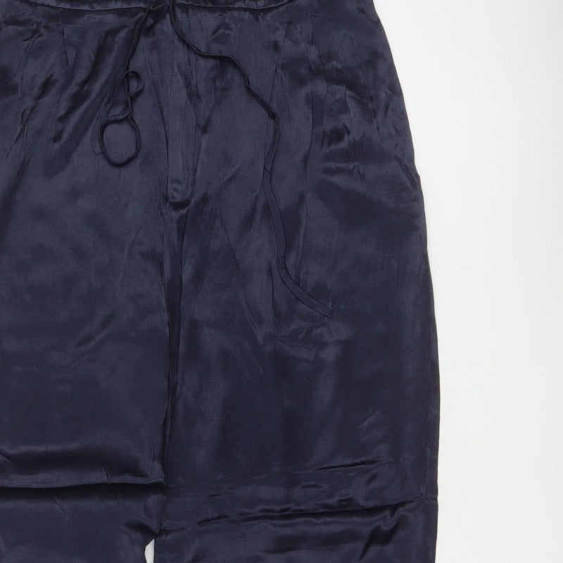 Zara Women Blue M Viscose Drawstring Tapered Jogger Trousers