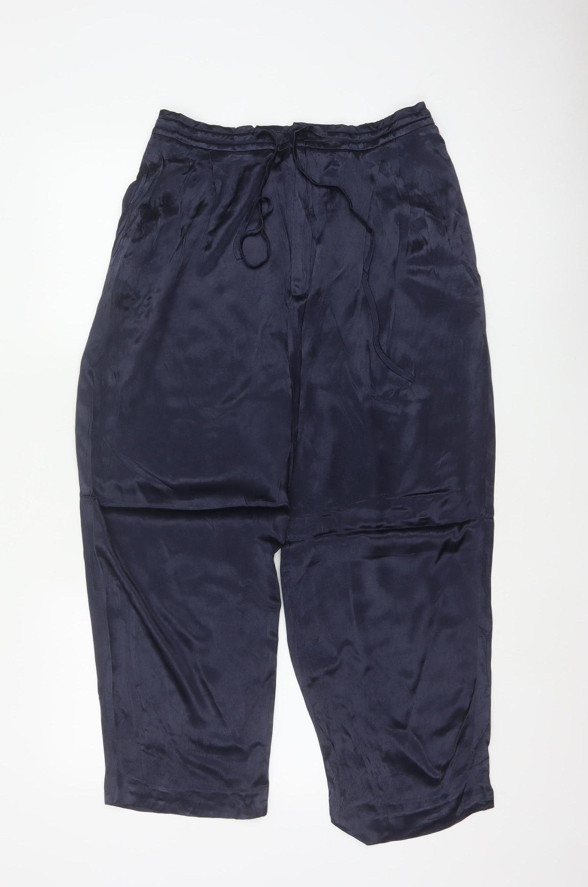 Zara Women Blue M Viscose Drawstring Tapered Jogger Trousers
